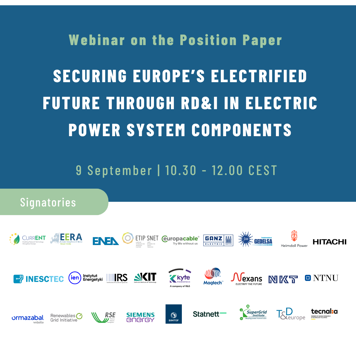Webinar "Securing Europe’s Electrified Future through RD&I in Electric Power System Components"